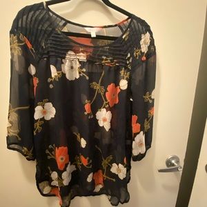 LAUREN CONRAD — Sheer Blouse. 3/4 length sleeve.